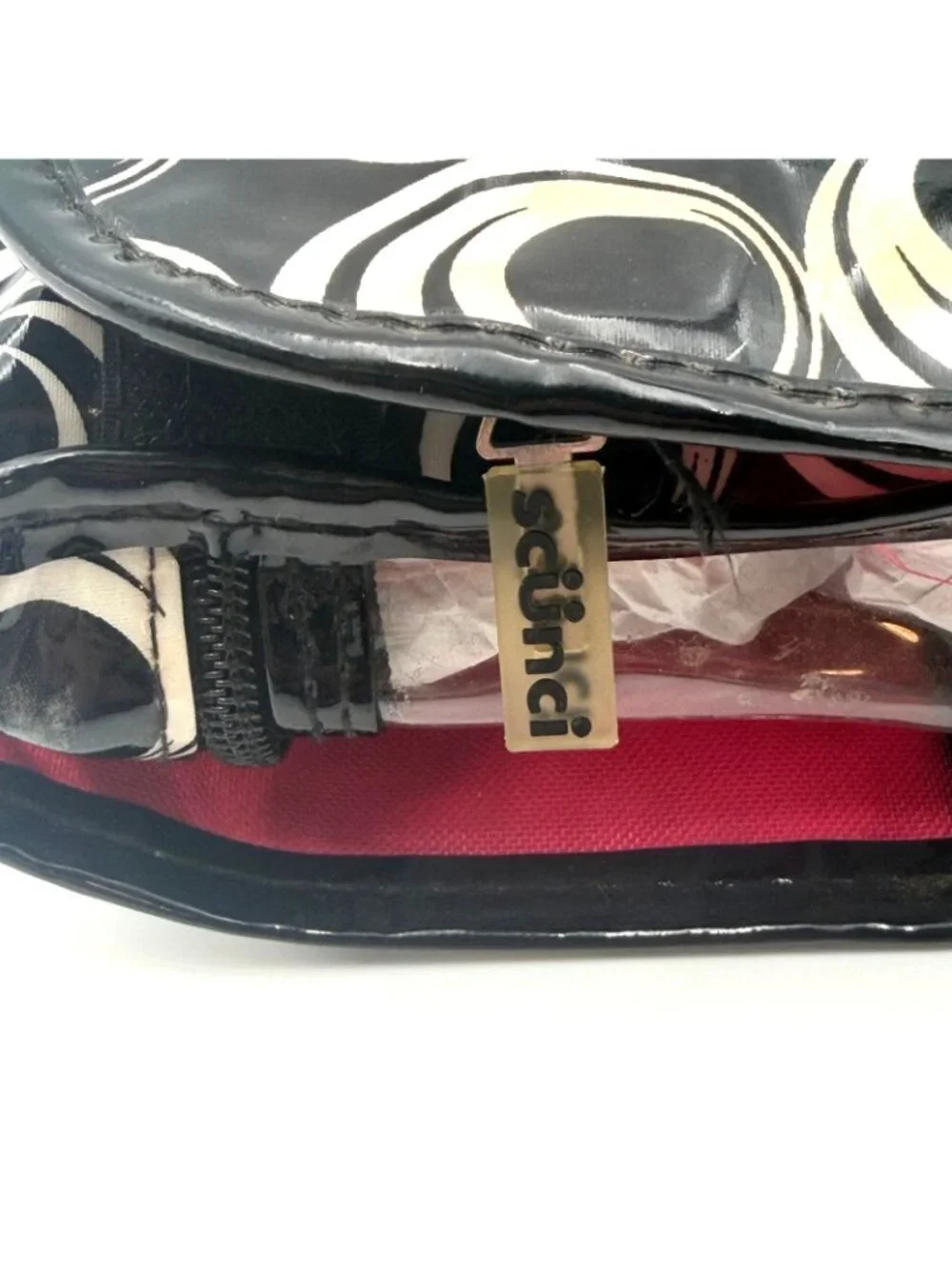 Scunci Hanging Travel Cosmetic Makeup Organizer Bag Black White Circle Print